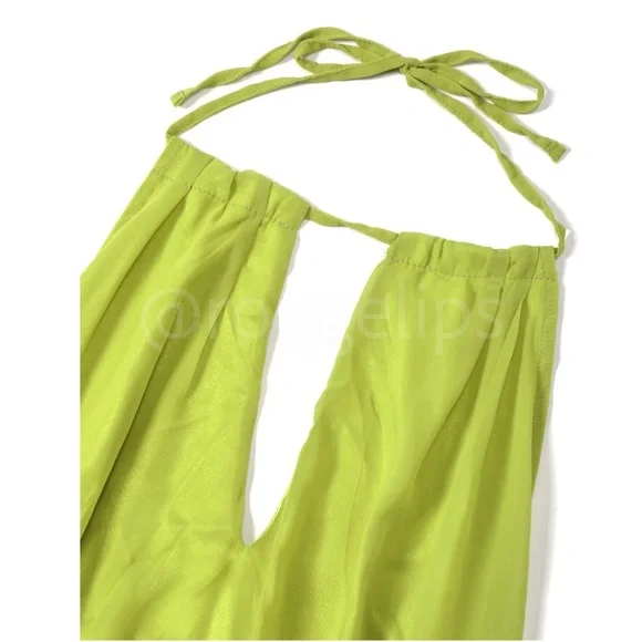 Lime Green Flowy Halter Cutout Maxi Flared Dress Backless Open Back - Picture 6 of 10